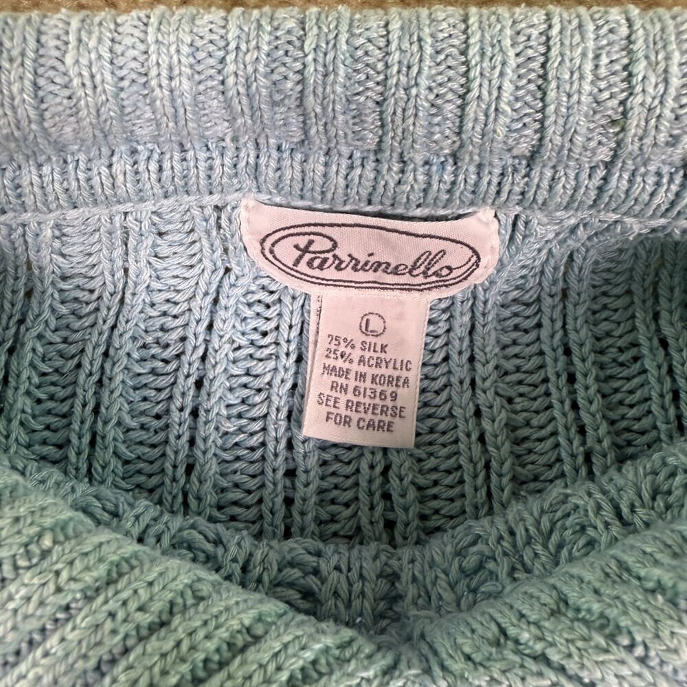 VTG WOMENS PARINELLO SILK SWEATER BLUE COLLARED KNIT SIZE LARGE F029 - Picture 4 of 9